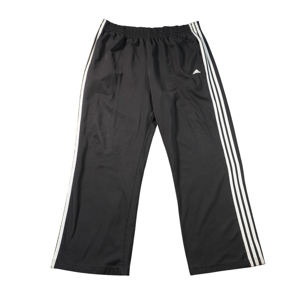 Adidas Track Pants Mens XL Black White Triple Stripe Elastic Waist Wide Leg Logo
